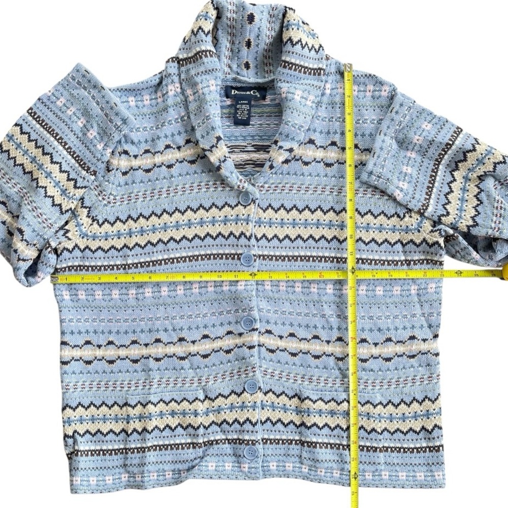 Denim & Co. Light Blue Multicolor Fair Isle Shawl Collar Knit Cardigan Sweater L - Picture 6 of 7
